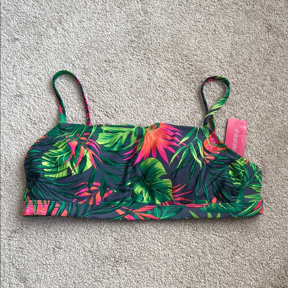 Xhilaration Tropical Print Bikini Top - Green and Pink